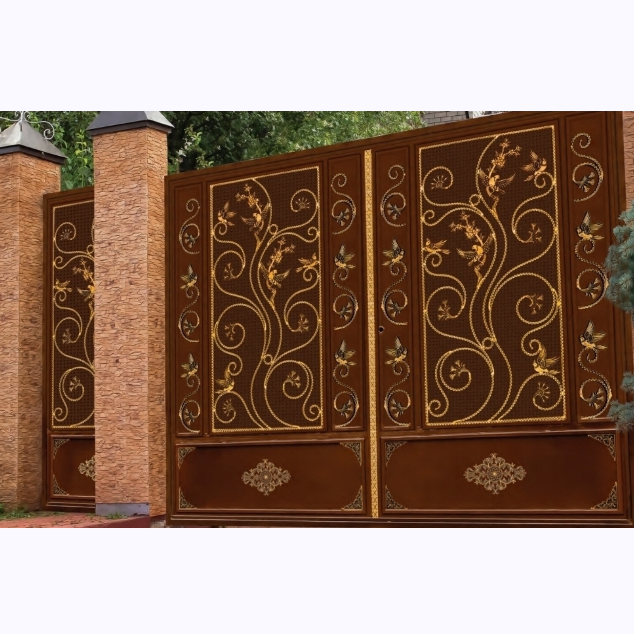 درب حیاطی و پارکینگی طرح گل و مرغ